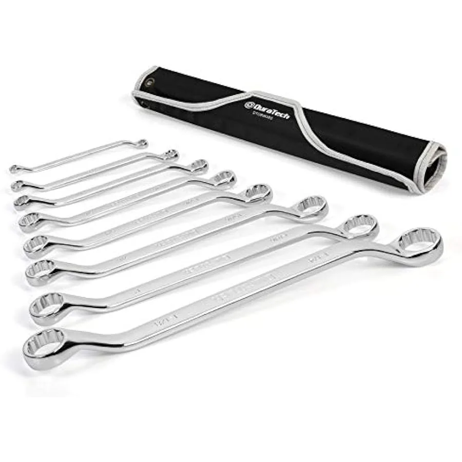 DURATECH 50-Degree Offset Wrench Set SAE Double Box End Wrench Set 8-Piece 1 4'' to 1-1 4'' 12 Point CR-V Steel with Easy Hang