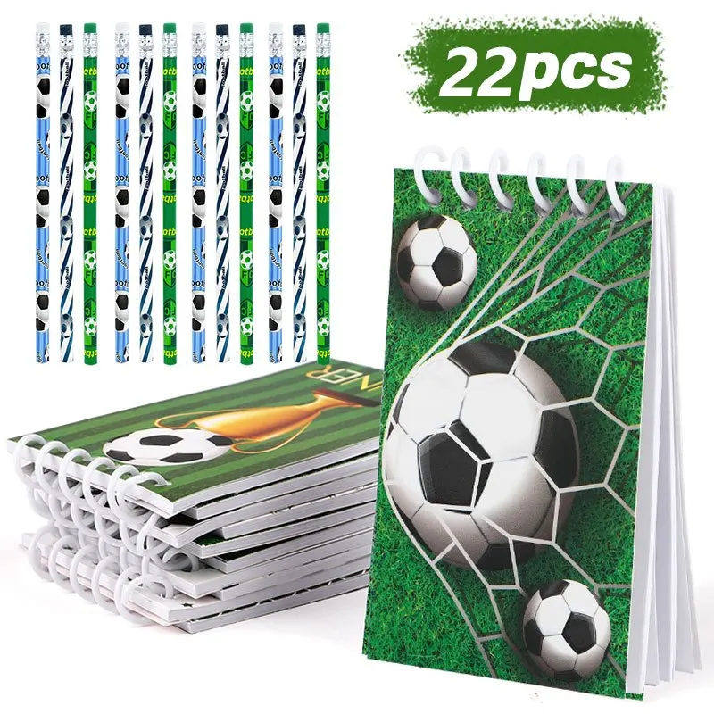 22Pcs World Football Themed Party Gift Set Including Football Series Pencils and Notebooks Notepads Sports-themed Gifts