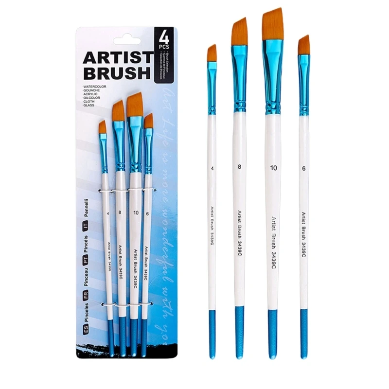 4PCS Professional แปรงไนลอนแปรงทาสีสีน้ำสำหรับศิลปิน