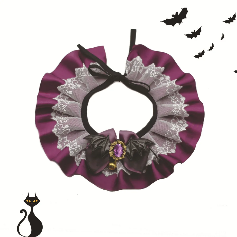 Halloween Lace Spit Towel Collar para cães e gatos, Photo Collar ajustável, Halloween