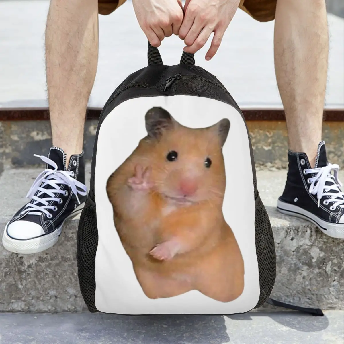 

Рюкзак с изображением хомяка и знаком мира, Лидер продаж, рюкзак большой емкости, детская сумка для книг, школьная сумка, сумки на плечо для мужчин и женщин