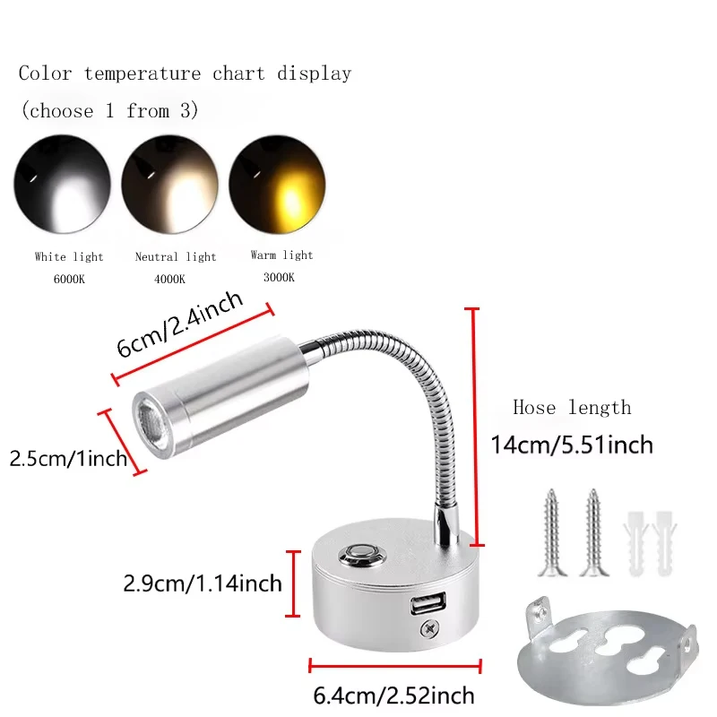 12V Touch Dimming RV Wall Lamps LED RV Lighting Ceiling Lamp 24V Ship Yacht Light RV Reading Lights Fixtures 3W Gooseneck Light