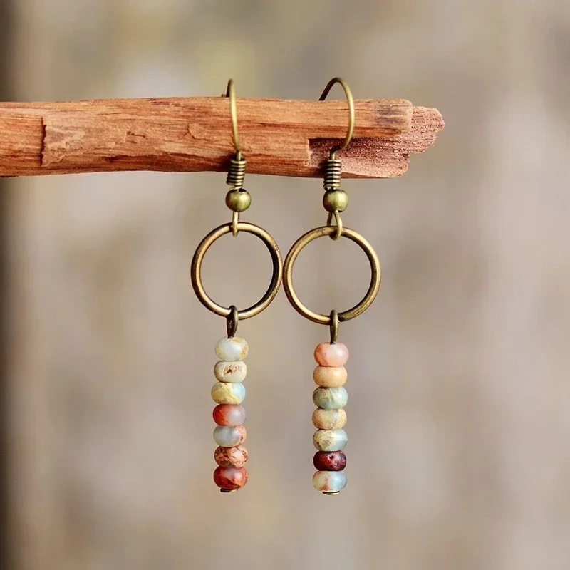 Vintage Ethnic Personality Colorful Beads Hollow Hoop Dangle Earrings For Women Circle Earring Fashion Custom Jewelry