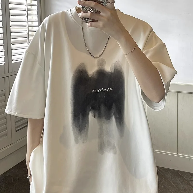 

Large Size 300 Pou American Retro Print Pure Cotton ort Sve Men's T-irt Summer Trendy f Sve Couple's Wear Bod...