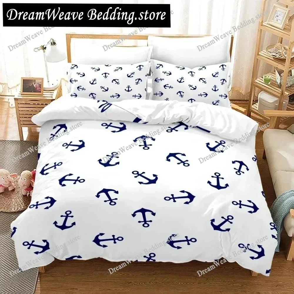 Anchor Duvet Cover Set,Nautical Classic Colors and Anchors Simplistic Design Sailor Ship Polyester Fashion Bedding Set519519