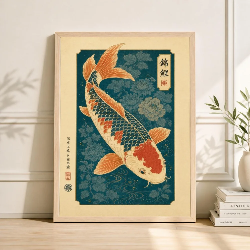 Japanese Ukiyo-e Koi Cats Flowers Scenery Retro Animal Ink Canvas Painting Wall Art Poster Picture Home Decor Mural Cuadros