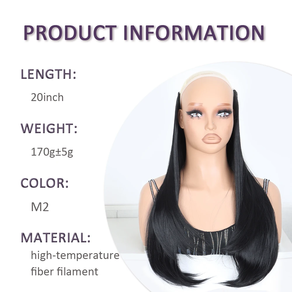 20Inch Long Layered Hair Extensions Synthetic Hair Weft Clip In Design Natural Looking Straight Hairpiece for Women Daily Party