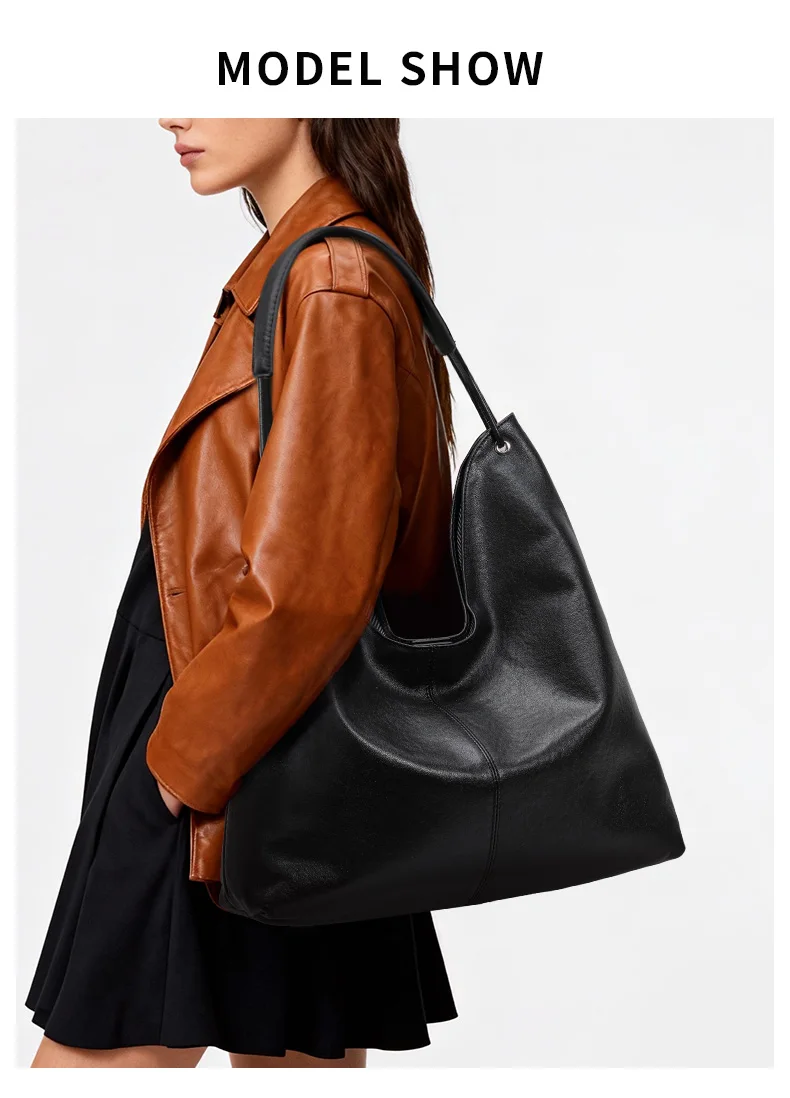 Aidanni 2026 Neue Echtleder-Tragetasche für Damen, Geräumige Unterarmtasche, Schwarze Schulter- und Handtasche, Muttertasche – Detail 1