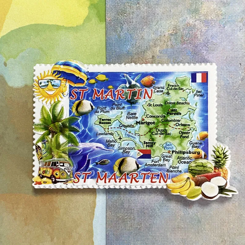 

Печатки Saint Maarten 3D, наклейка на холодильник, карта острова Святого маартина, сувениры для путешествий, предметы домашнего декора, коллекционные поделки