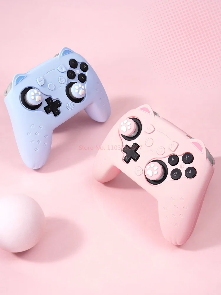 Original Silicone Protective Case Switch 2 Pro Controller Cat Ear Cat Paw Anti Slip Cute Pink Blue Gaming Accessory
