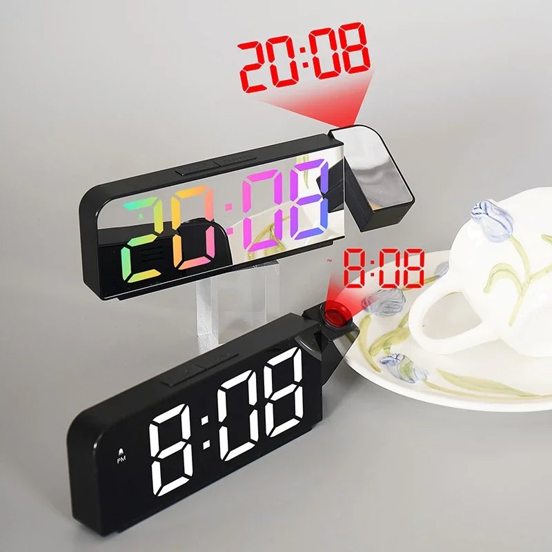 

Projection Alarm Clock LED Digital Date Time Temperature Electronic Clock with 180 Degree Rotating Projector 12/24 Hour System