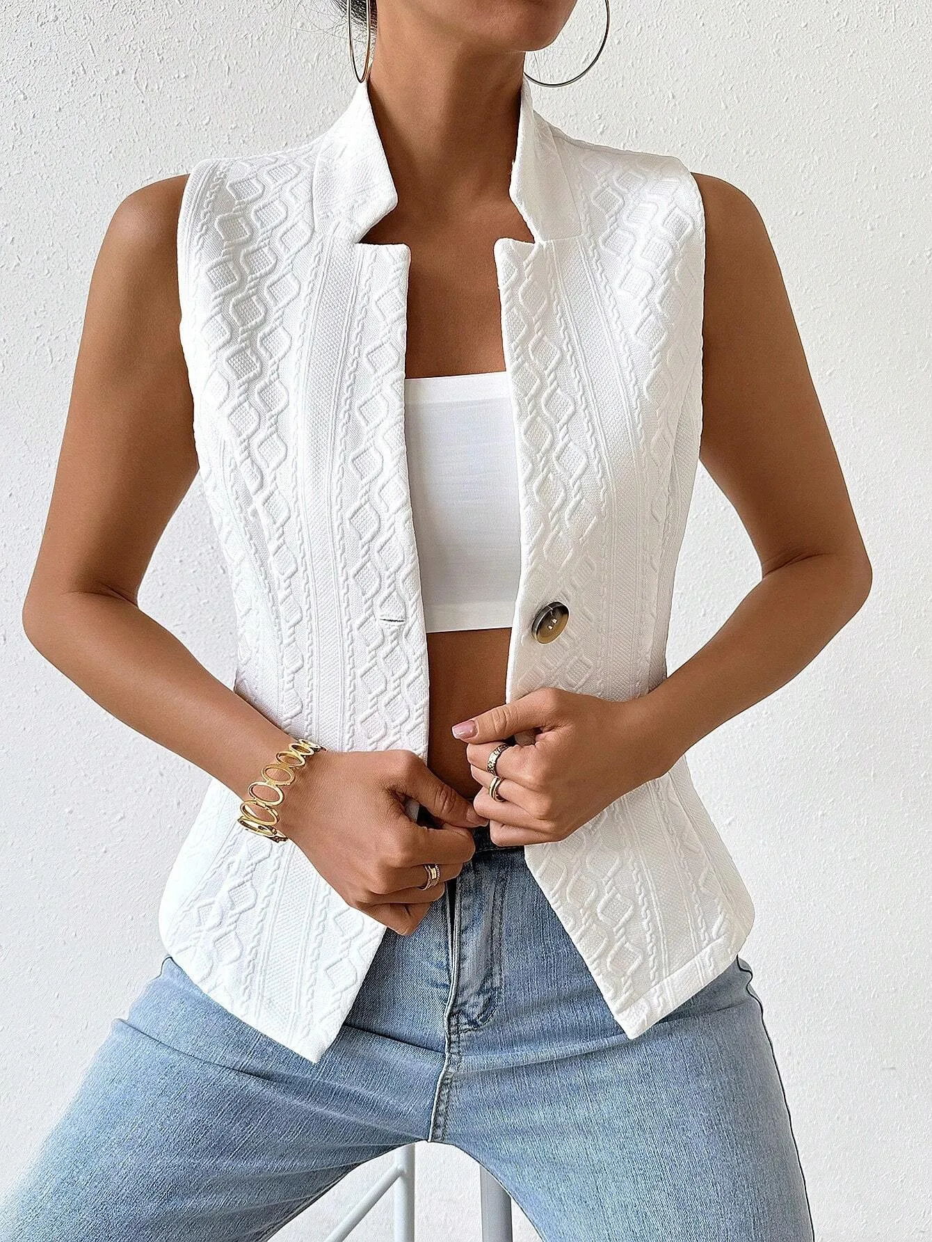 Spring and Autumn style sleeveless vest women's versatile suit casual jacket button vest top