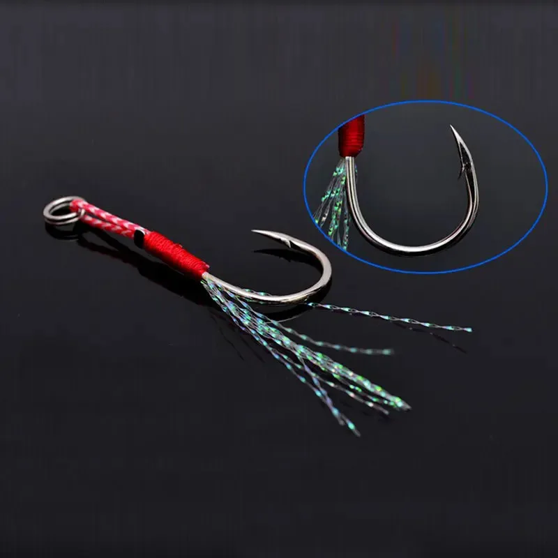 10-80 قطعة القفز البطيء الصيد يلقي الرقص مساعدة هوك الشائكة واحدة تهزهز السنانير موضوع ريشة Pesca عالية الكربون الصلب الصيد إغراء #3