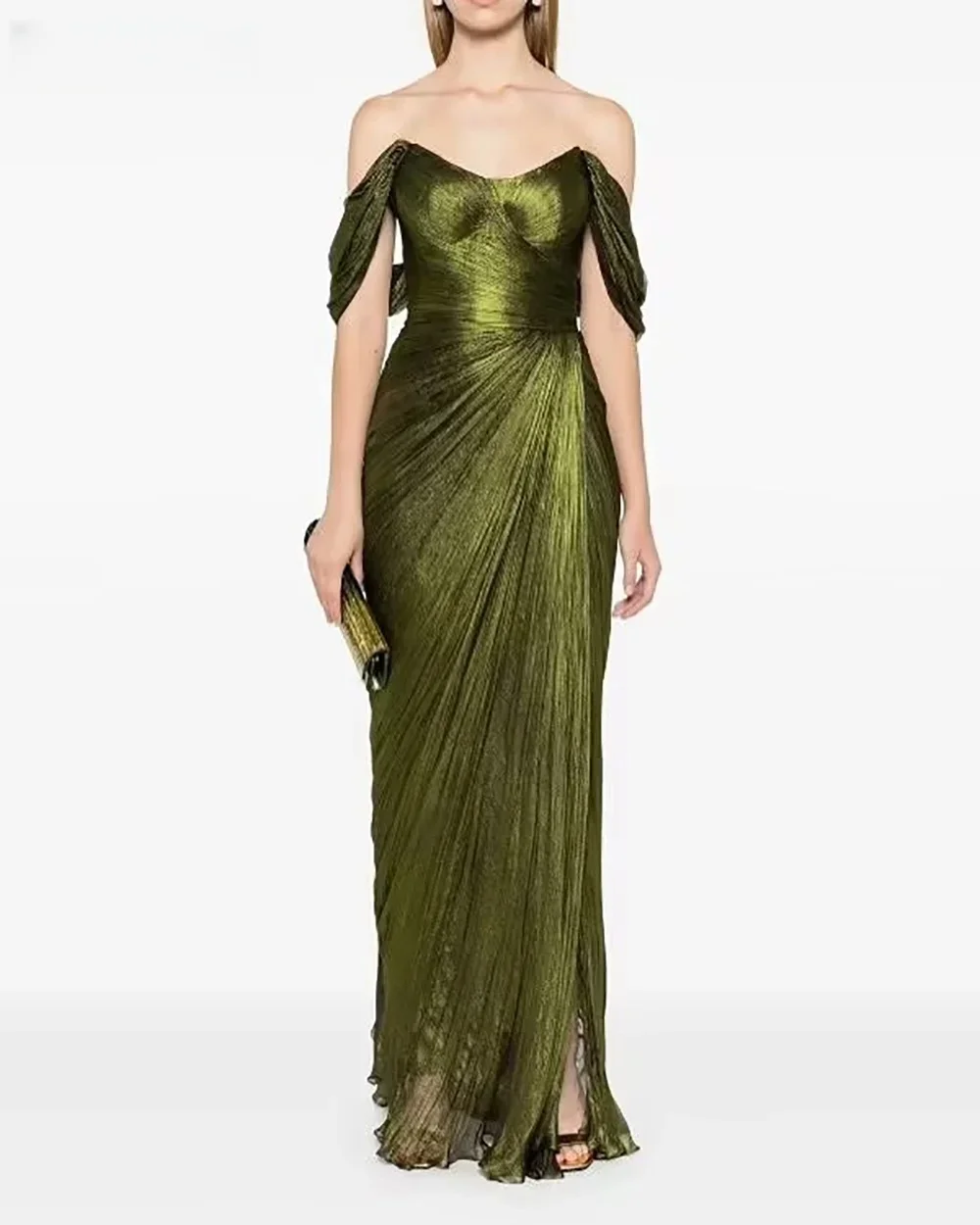 

Green Off The Shoulder Long Bespoke Occasion Gown Evening Dresses Prom Pastrol Unisex Jersey Retro Dubai Saudi Arabic Customized