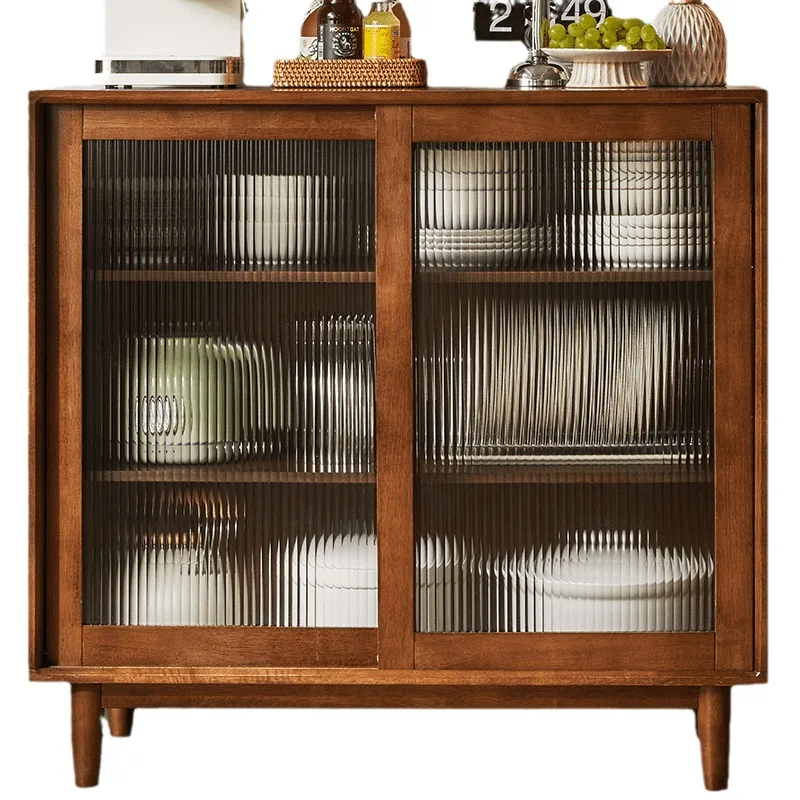 Lemari samping kayu solid, loker teh, di dinding