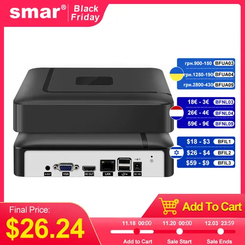 Smar H.265 CCTV NVR detección facial 10CH 16CH 32CH 36CH Max 4K salida grabadora de vídeo de seguridad detección de movimiento P2P Onvif XMEye APP