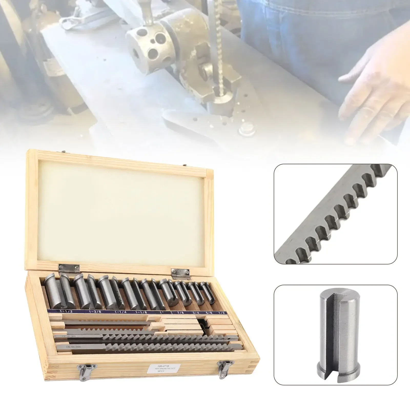 ​​Complete Keyway Broaching Kit 18 Pieces 1/8" 3/16" 1/4" 3/8" Broaches with Collared Bushings for Metalworking​​