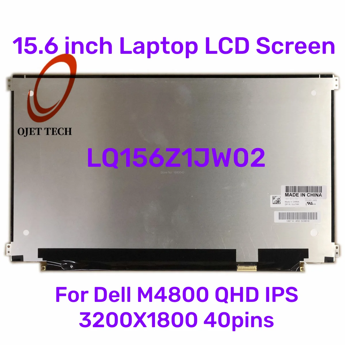 

15.6 Inch Laptop LCD Screen LQ156Z1JW02 For Dell M4800 QHD IPS Resolution 3200X1800 40pins