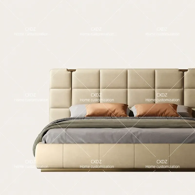 Italian Minimalist Leather Double Bed 1.8m Modern Light Luxury Large Flat Master Bedroom Wedding Furniture