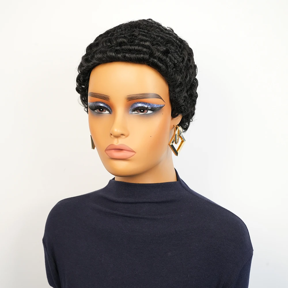 4 Inch Afro Kinky Curly Pixie Cut Wig Brazilian Remy Human Hair Wigs for Women Pre Plucked Hairline Natural Black Machine Made