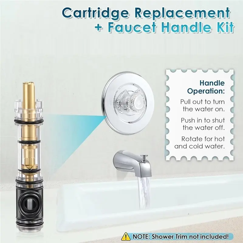 

[ABFI!】 Faucet Handle Kit Cartridge Replacement For Moen 1225/1225B 96797,Single Handle Tub And Shower Standard Valve