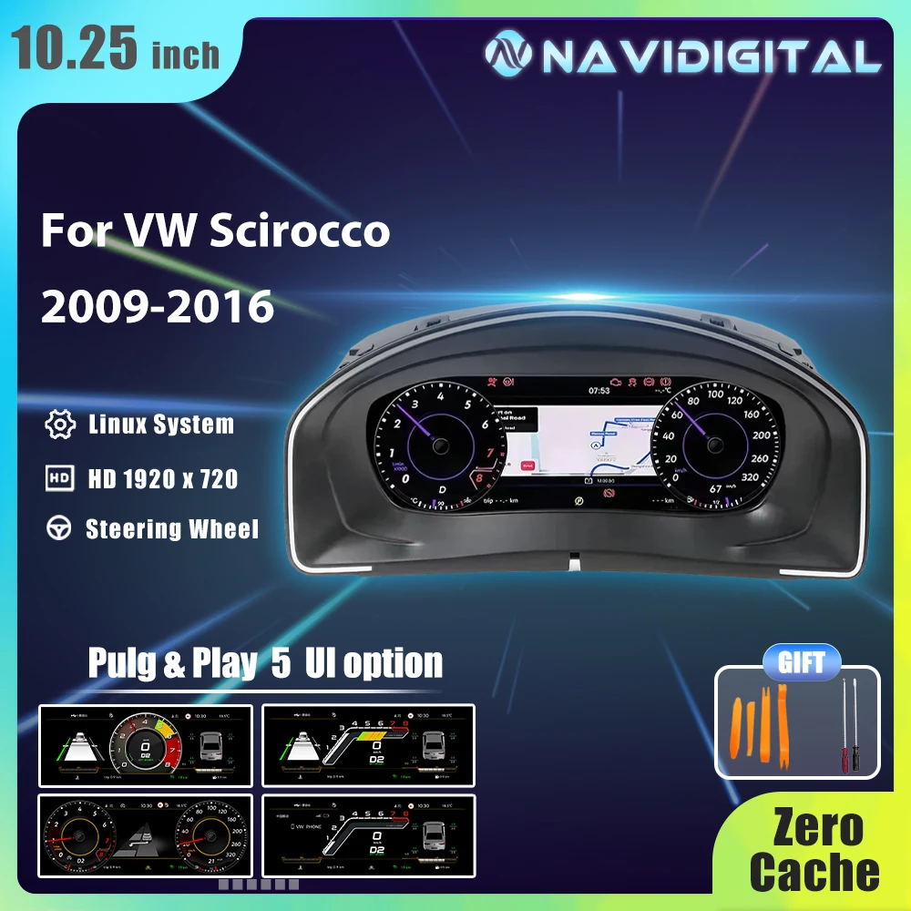 10.25‘’ Lcd Digital Dashboard Cluster For VW Scirocco 2009 10 11 13 14 15 16 Years Support HDMI Carplay Radio Instrument Panel