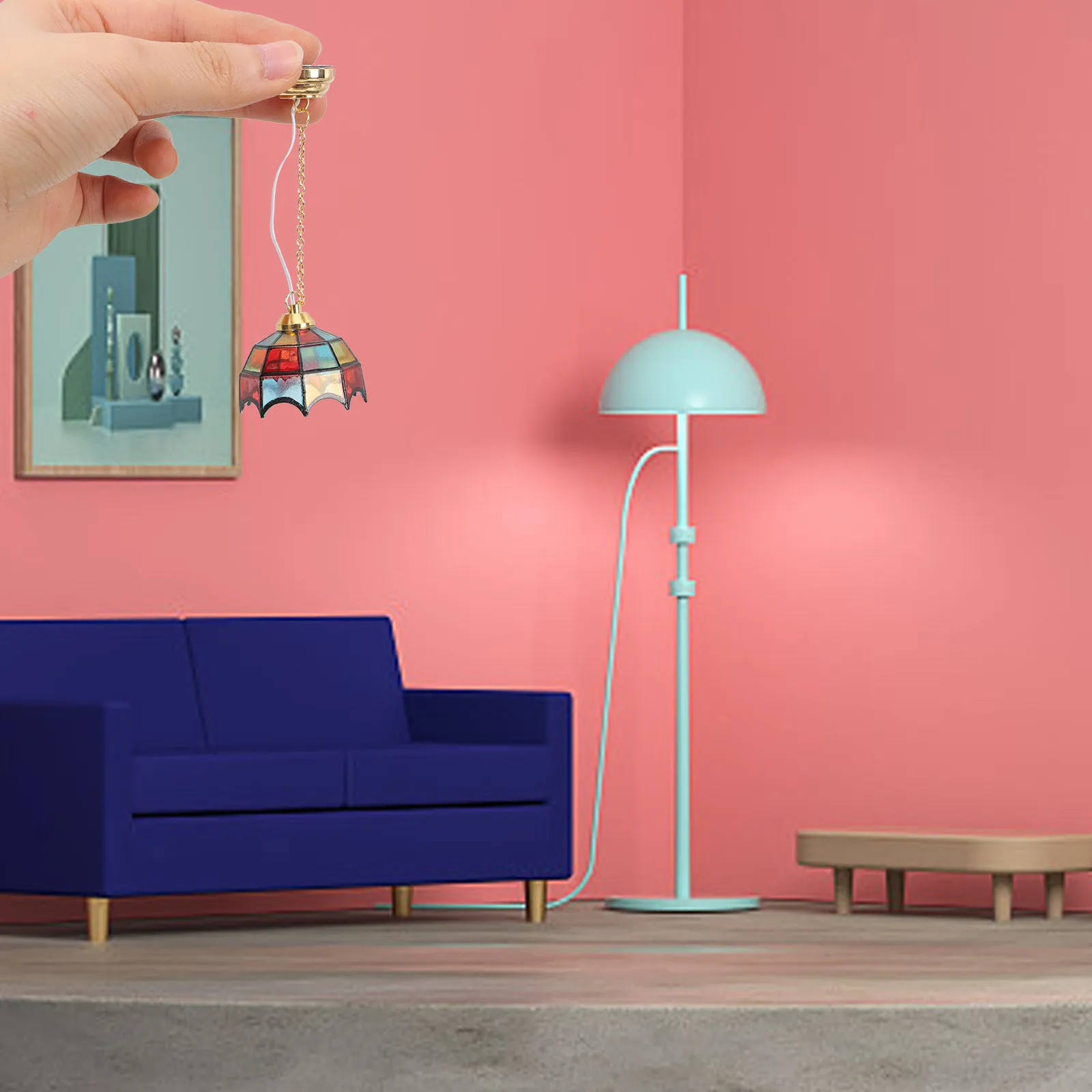 Premium Metal Mini Ceiling Lamp for Dollhouse Decor Realistic Hanging Light Ornament for Mini House Bedroom Dressing Room