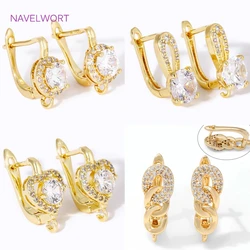 Brass Shvenzy Earwires 18K Gold Plated Inlaid Zircon Earring Fixtures,Fasteners For Earrings,For DIY Jewelry Making Findings