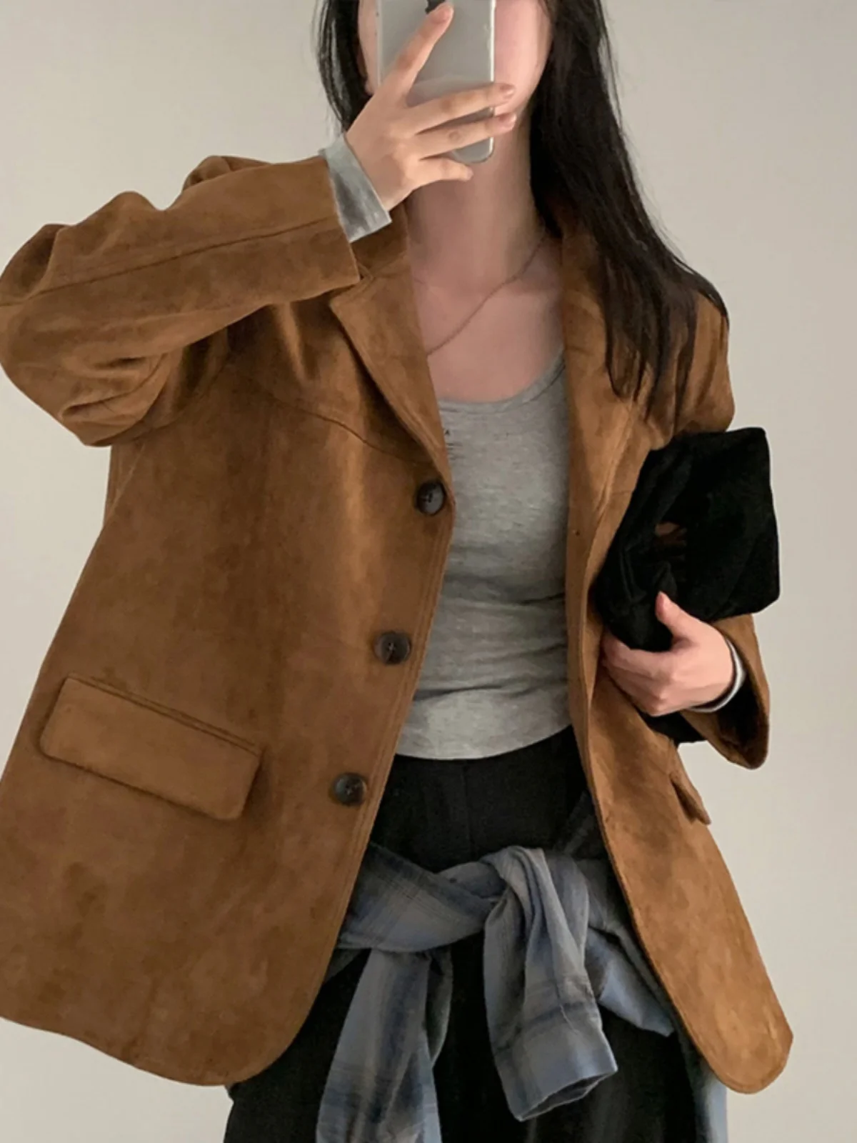 Vintage Elegant Women's Suit Jacket Autumn Fashion Single Button Coat Meral Color Series Office Wear Loose Fit Long Sleeve