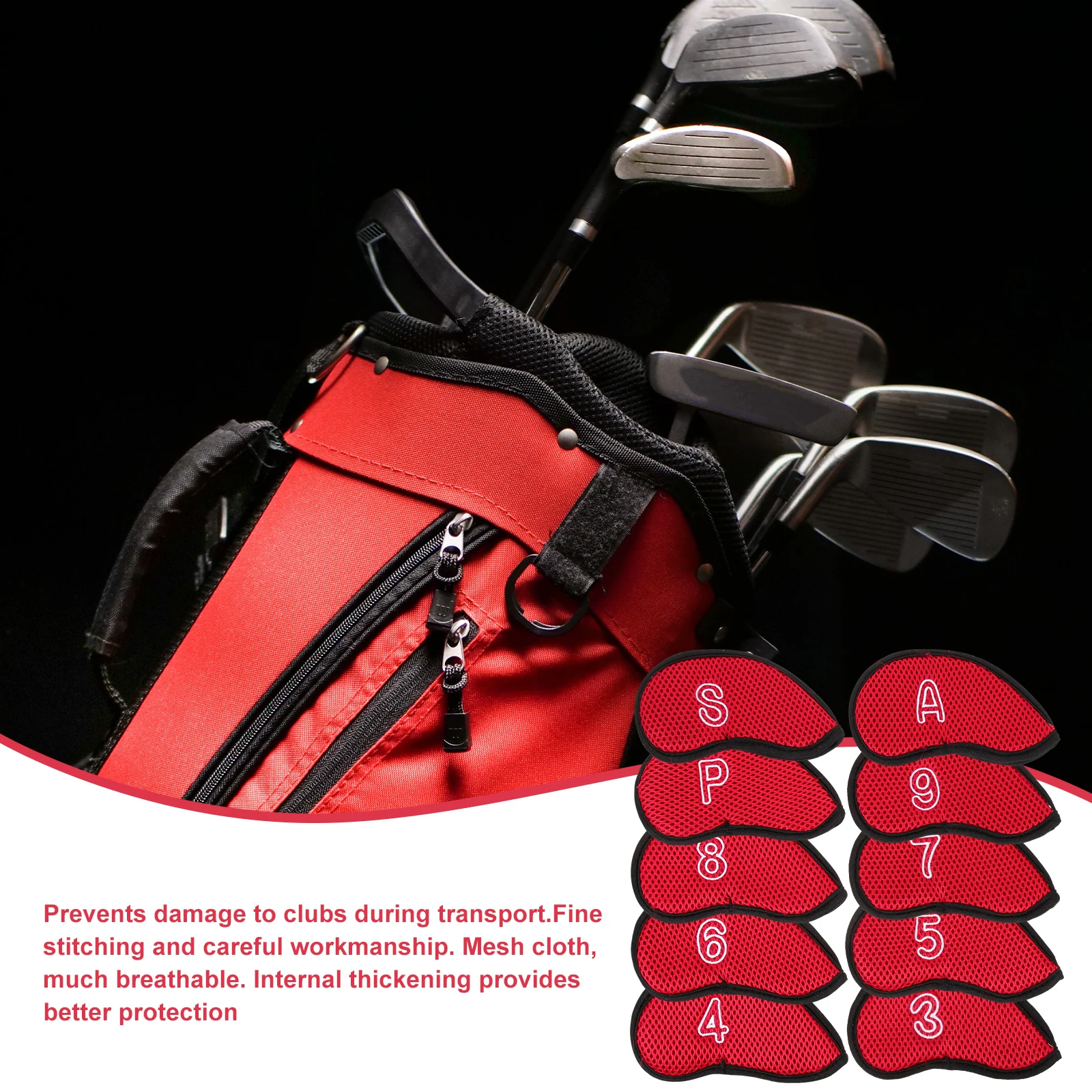 

10Pcs Mesh Putter Cover Breathable Golf Club Protector Fine Stitching Internal Thickening Travel Gear Vibration Reduction