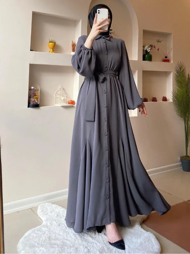 

Eid Party Dress for Women Muslim Abaya Ramadan Lace-up Solid Shirt Dresses Vestidos Largo Kaftan Islam Dubai Arab Long Robe 2024