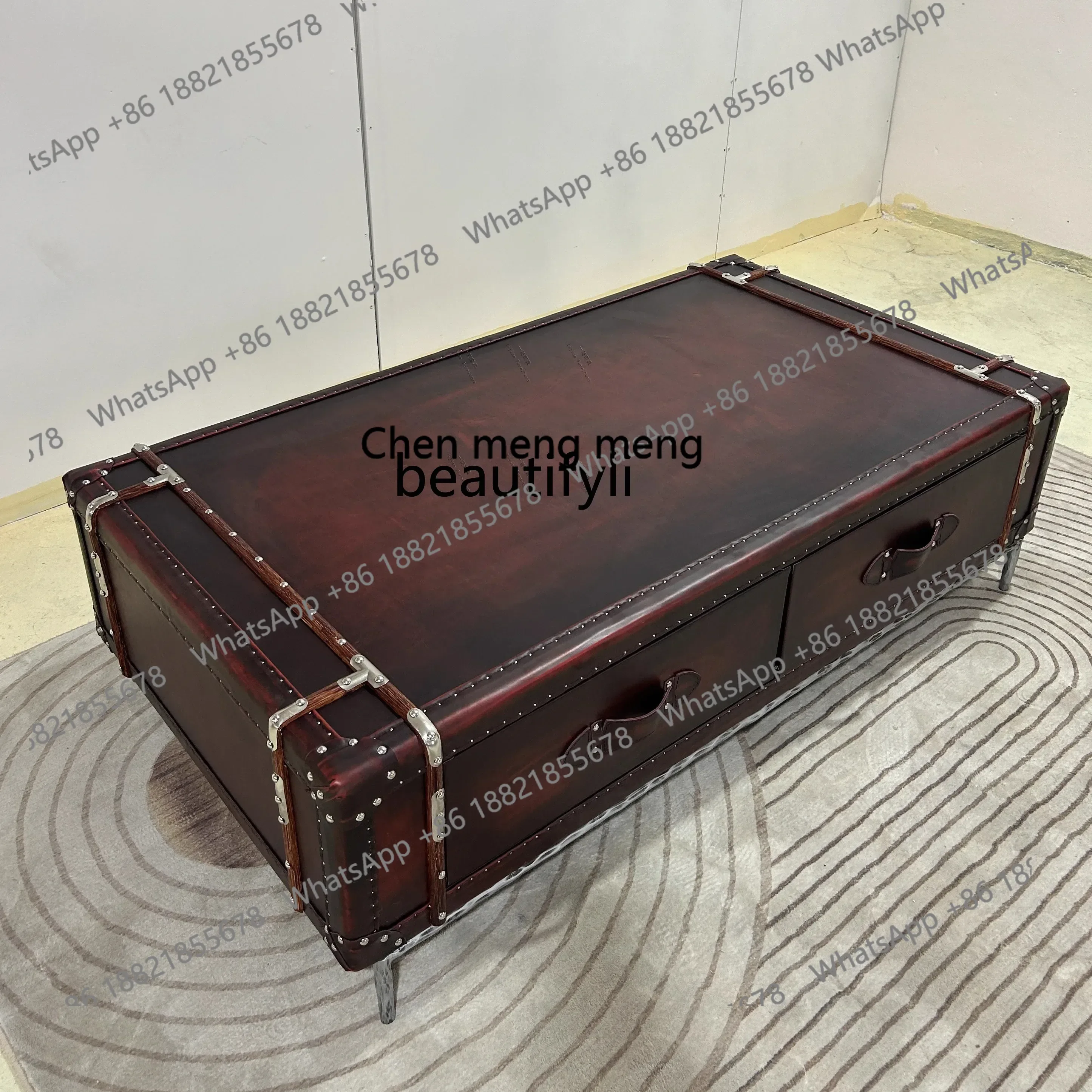 New arrive  American retro storage table living room leather box modern American country rattan old coffee table cigar bar chest