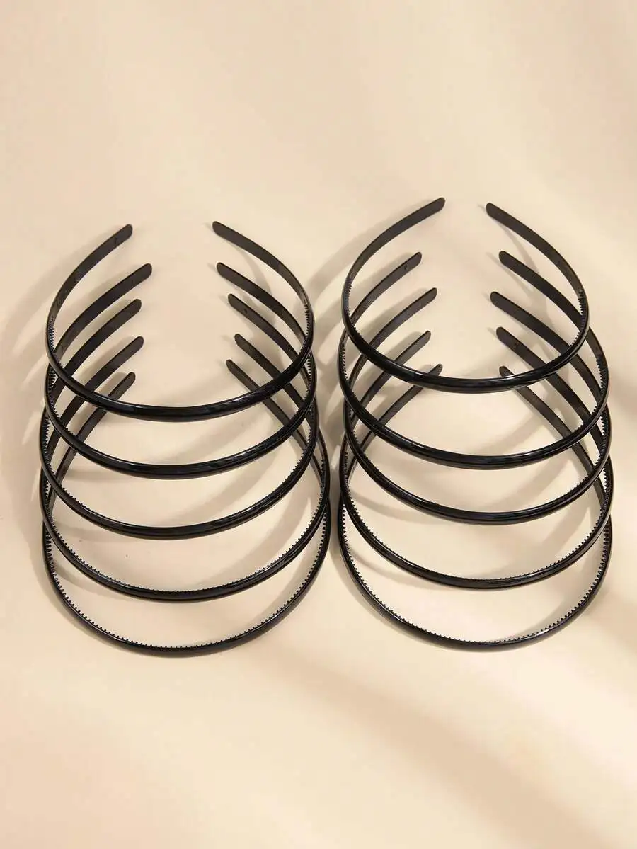 

12pcs Black Solid Color Hair Hoops Headbands For Women Daily Use