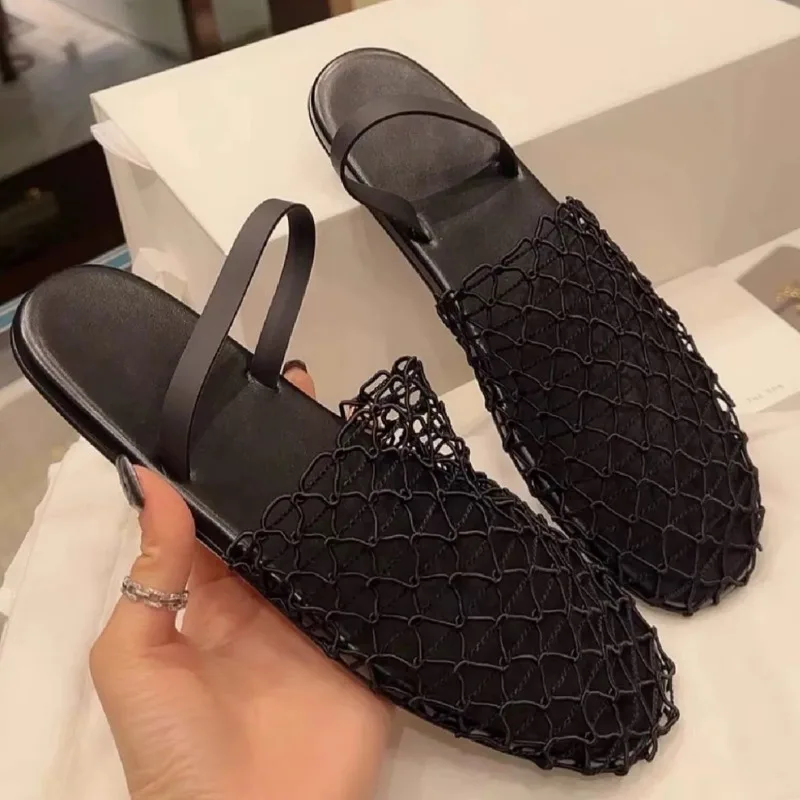 Women Flat Fishing 2024 Net Slippers New Breathable Branded Designer Sandals Women Skeleton Mesh Mule Slippers Slides Women