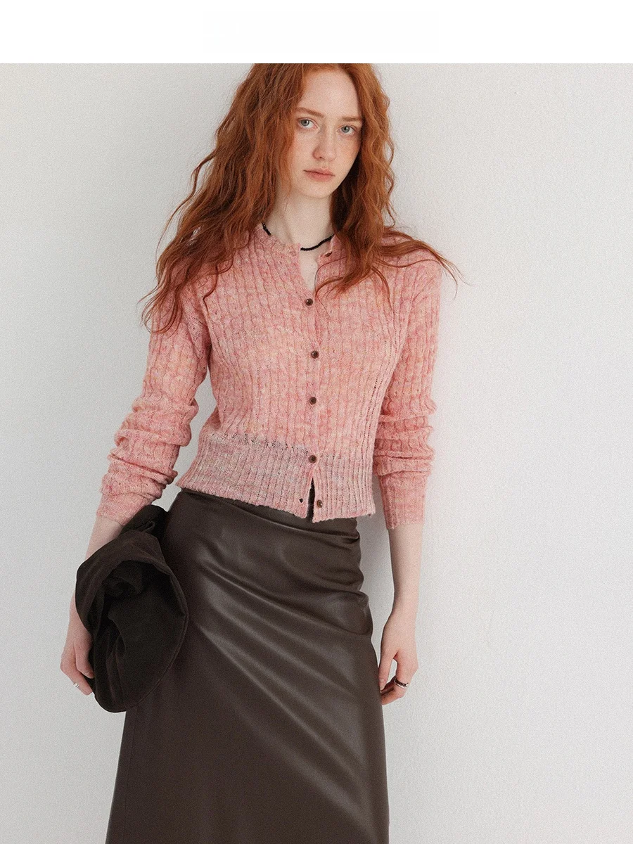 

Slimming Long Sve Knitted Sweater for Women Vintage Twist ape Early Autumn New Sle Fitted Knitwear Casual Cardigan