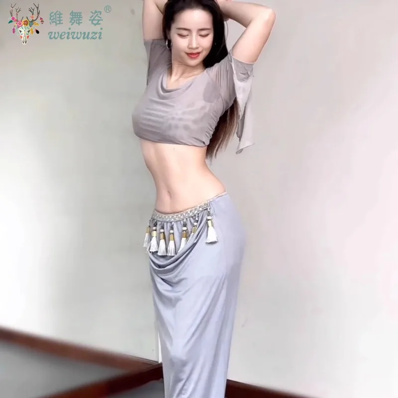 Buikdanskostuumpak voor dames Comfortabele en ademende mesh-set Volwassenen Oosterse buikdansoefenkleding met riem