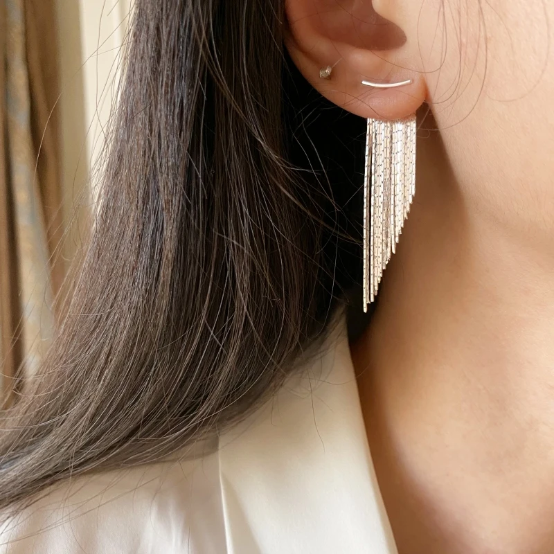 CHOZON | Whole Body S925 Sterling Silver Fringed Stud Earrings Niche Light Luxury High-end Ins Vacation Style Long Earrings