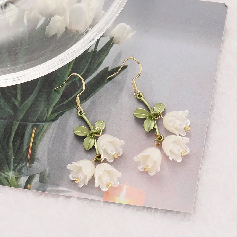 Forest Bell Orchid Cluster Ear Clip for Women Summer Tulip Sweet Retro Small Fresh Earring Screw Ear Clip