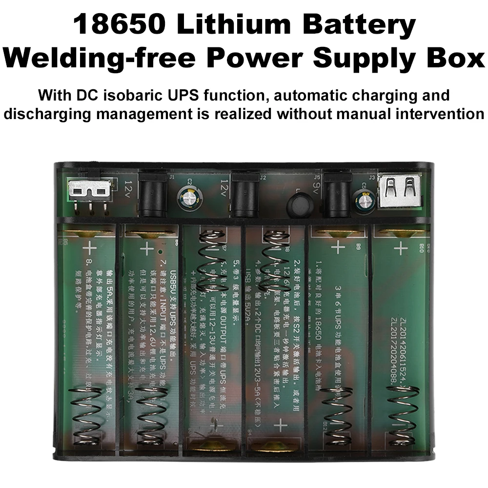DIY 6x18650 Battery 5V USB + 9V 12V 5.5x2.1mm UPS Power Supply Box for WiFi Router Optical Modem Security Camera Without Battery