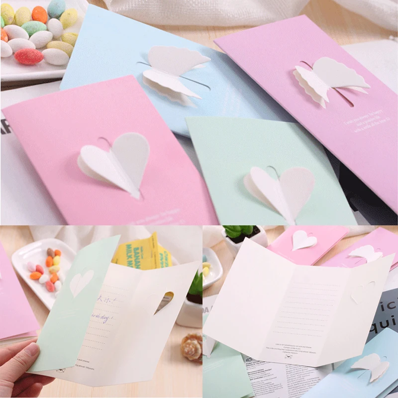 5 Pcs/Lot 16*8CM Colored Heart-shaped Buckle Paper Envelopes Simple Love Wing Retro Buckle Decorative Small Paper Envelope