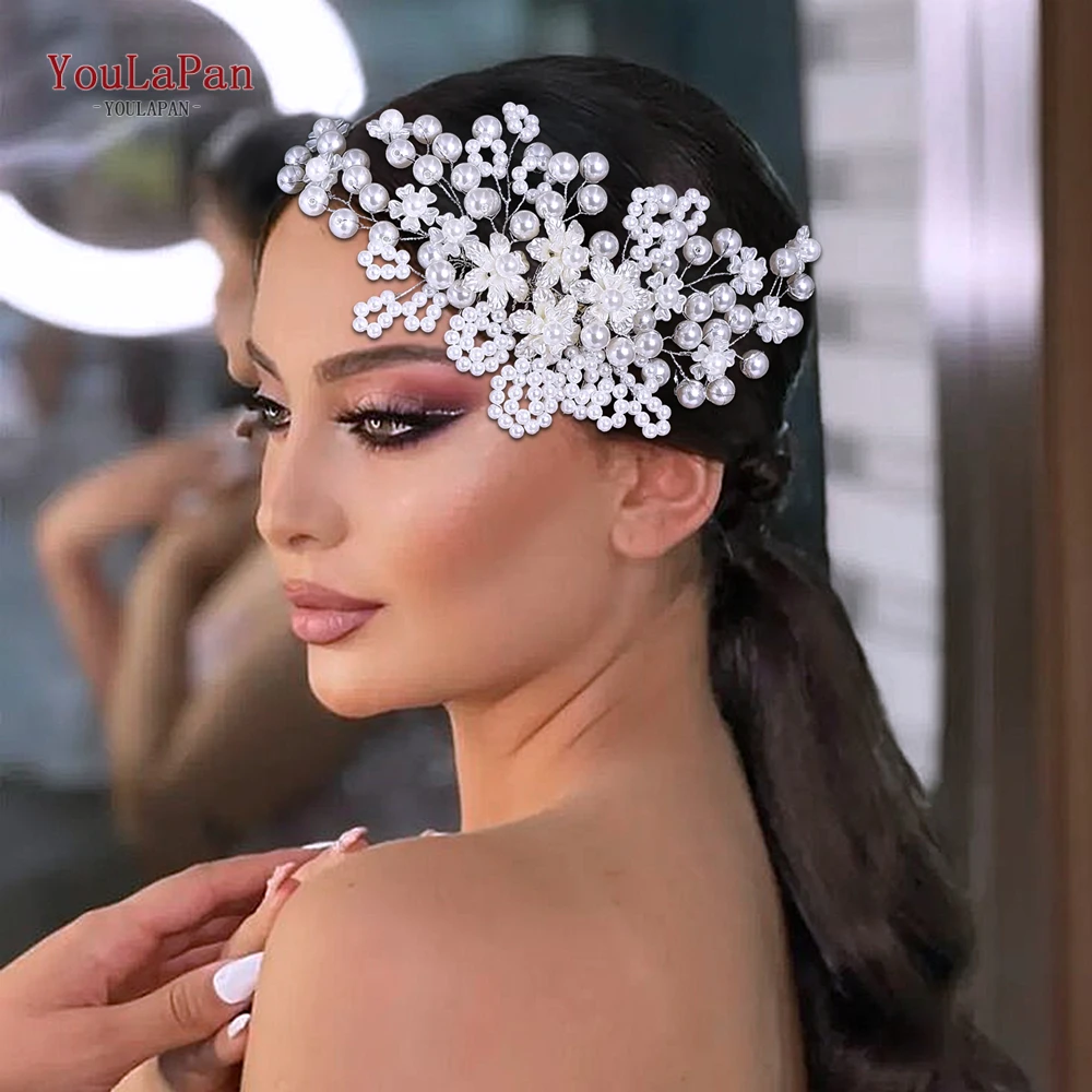 

YouLaPan Luxury Pearl Hair Comb White Color Beaded Flower Headband Hair Accessories Wedding Headpieces Women Headpieces HP819