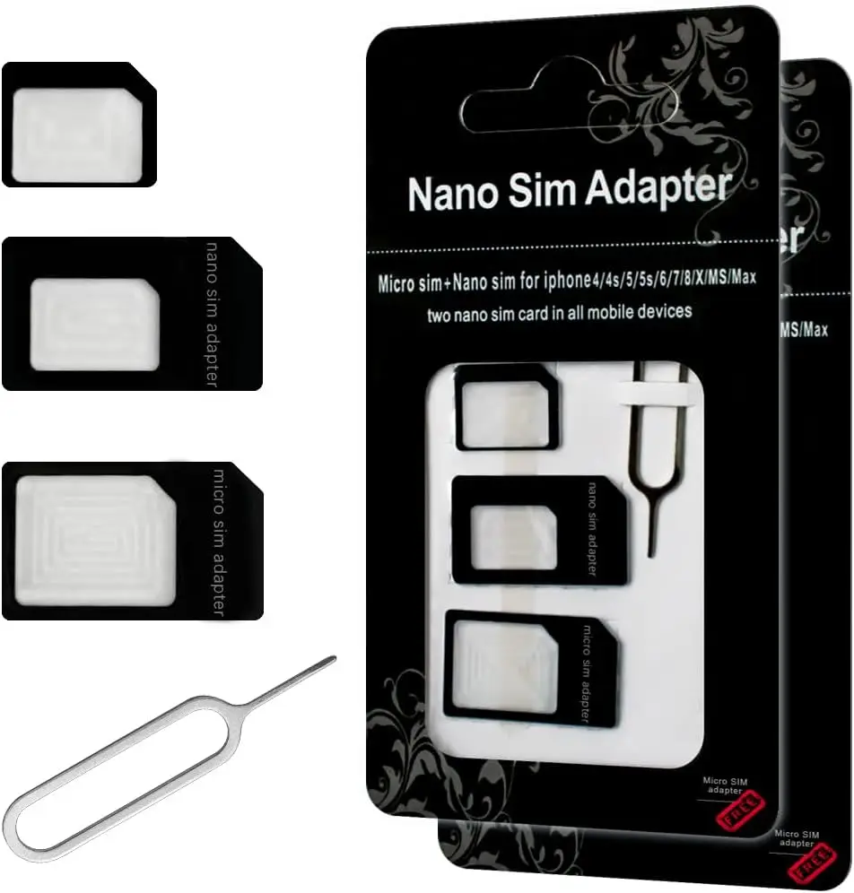 1000sets 4 In 1 Noosy Nano Micro SIM Card Adapter Eject Pin For iPhone 7 6 5 5S For Samsung Xiaomi Smart Phone with Retail Box