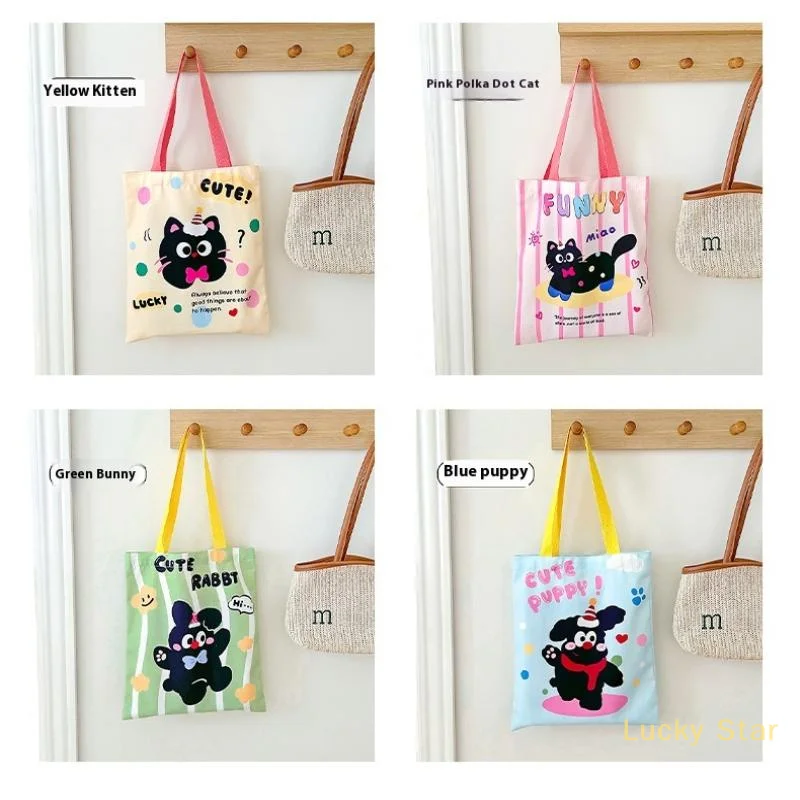 Handheld Cartoon Tutoring Bag High-capacity Canvas School Bag Wave Point Animal Textbook Storage Bag Student