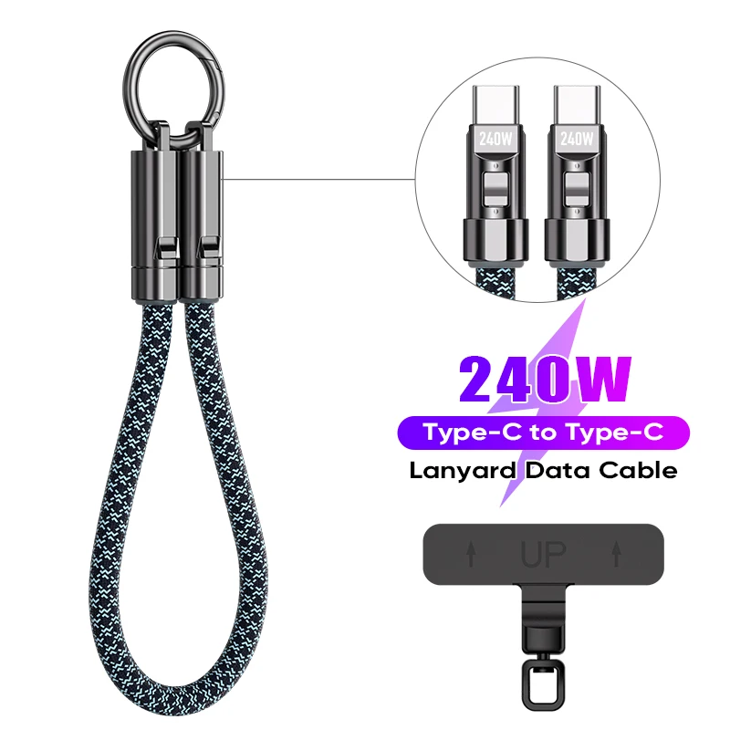 

Portable 2IN1 Lanyard 240W PD3.1 Data Cable for Tablet Laptop Camera Bold Braid Dual Type C Fast Charging Cord for iPhone 16 17