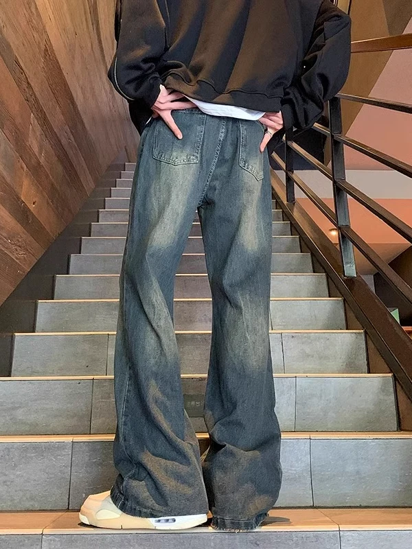 

Loose Straight Leg Men's Jeans High Street Style Retro American Denim Spring Autumn Trendy Brand Casual Wear Resistant