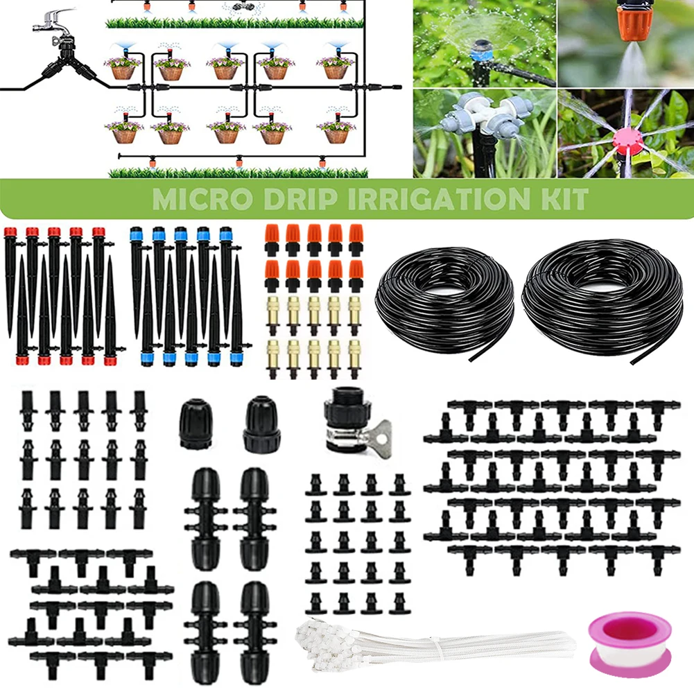 200FT Automatic Watering System Garden Kit with 1/2 Inch Hose 1/4 Inch Distribution Tubing for Greenhouse Yard Lawn Plant