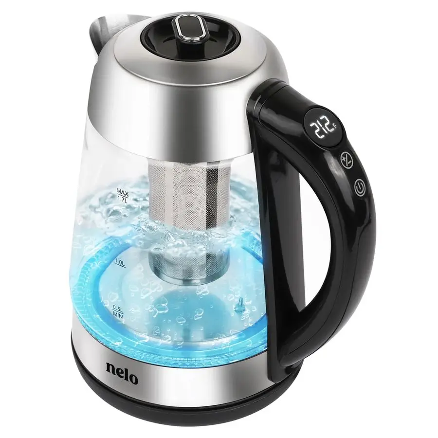 

Electric Kettle with Removable Tea Infuser, 7 Temperature Presets, Digital Display, LED Indicator Lights, Glass Tea Kettle amp H