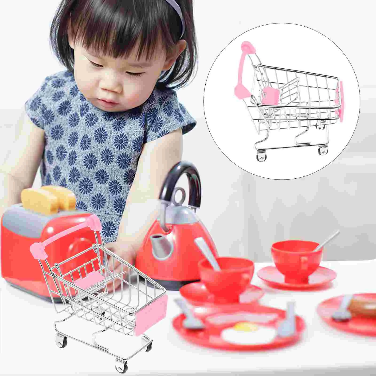 

Miniature Chopping Scene Decoration Delicate Shopping Cart Baby Toys Children for Pretending Game Kids Trolley Accessory