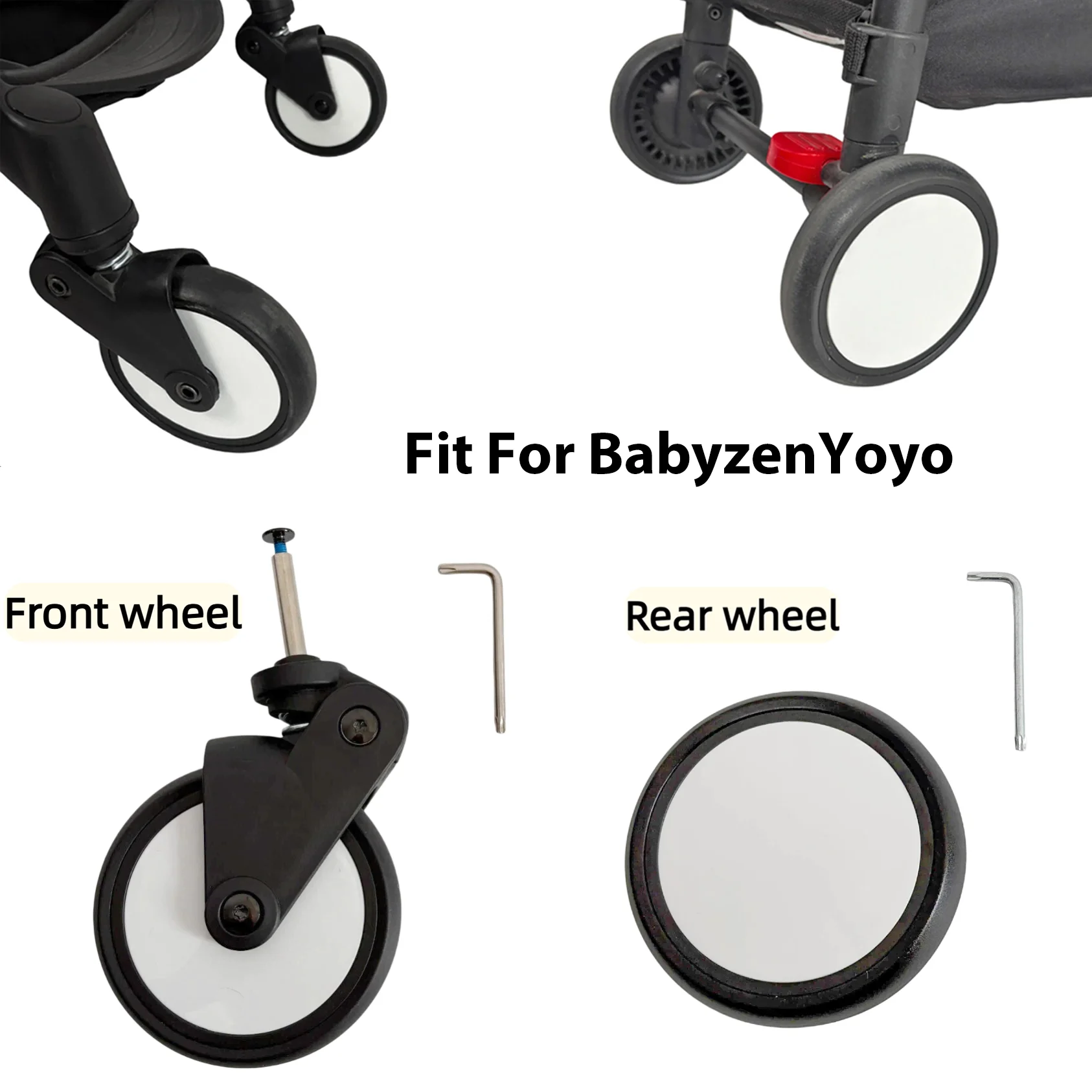 Baby Strollers Wheels, Strollers Front and Rear Wheel with Tool, and Accessories for Yoya/Vovo Wheel Kids Carriage
