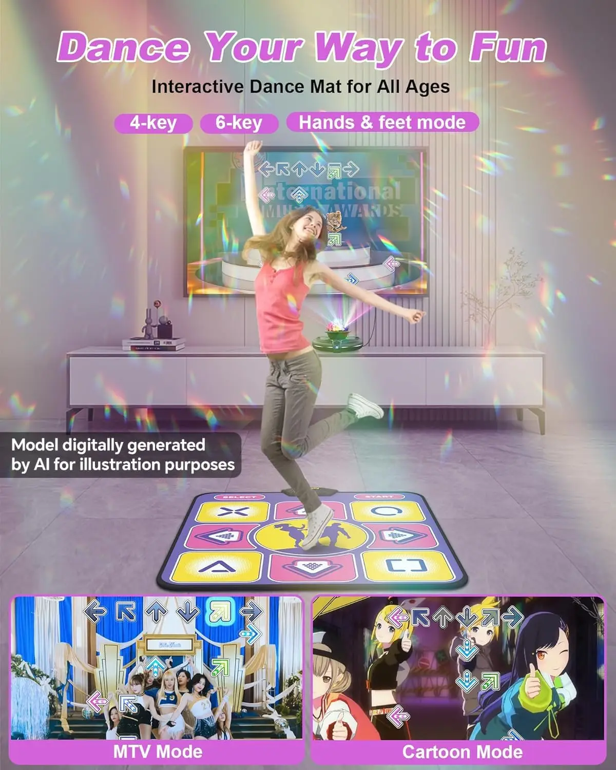 Kids Dance Mat, Interactive Dance Game for TV, Gift for Girls Boys
